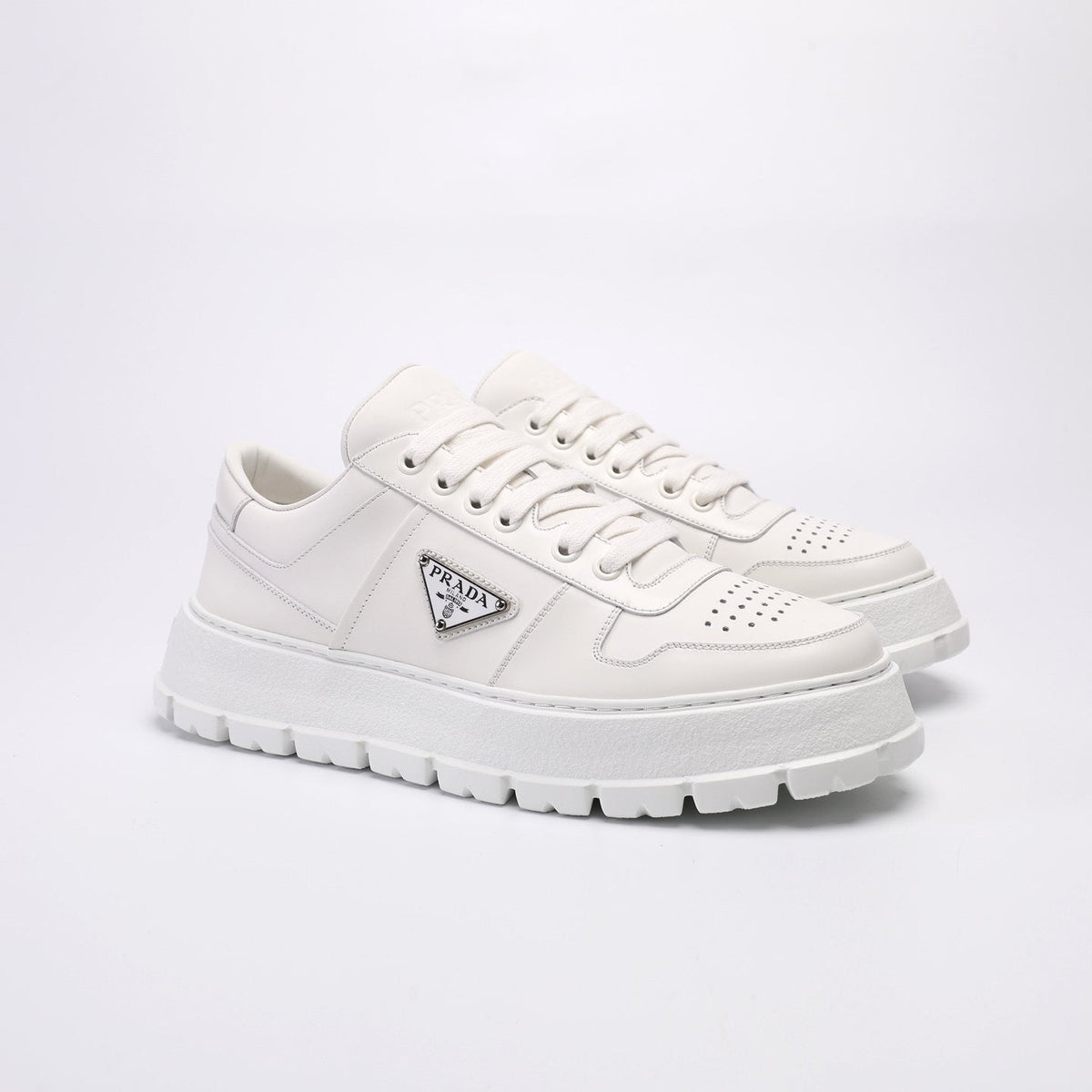 Prada Men's Triangle Plaque Low-Top Sneakers - Textured Lug Outsole