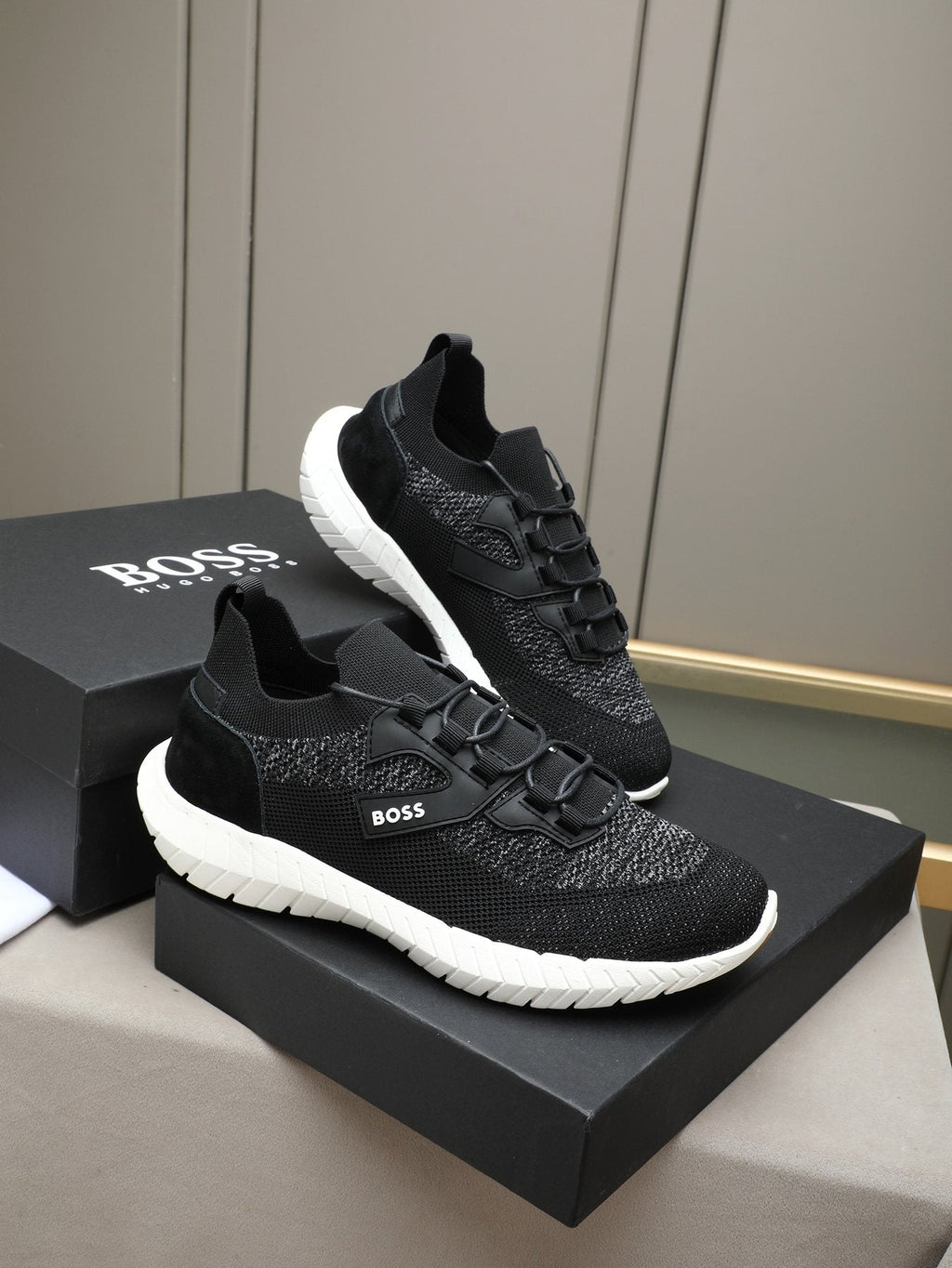 BOSS Textured Lace-Up Sneakers