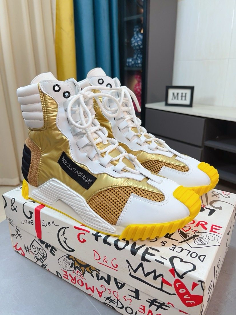 Dolce & Gabbana Metallic Gold High-Top Sneakers