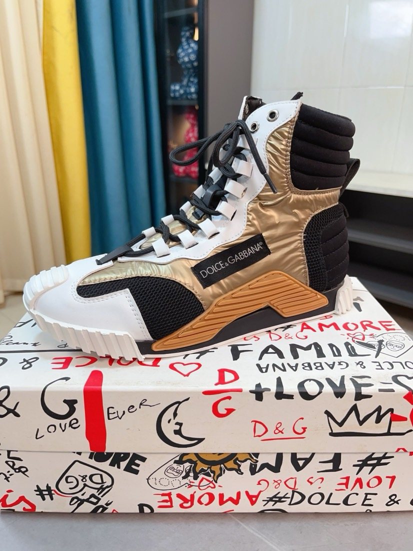 Dolce & Gabbana Metallic Gold High-Top Sneakers