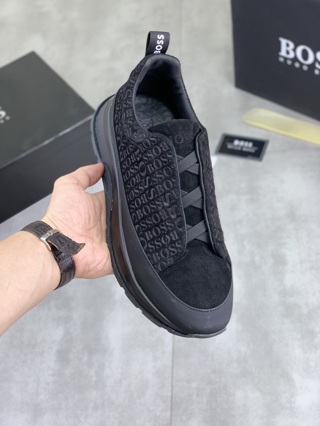 BOSS Textured Low-Top Lace-Up Sneakers