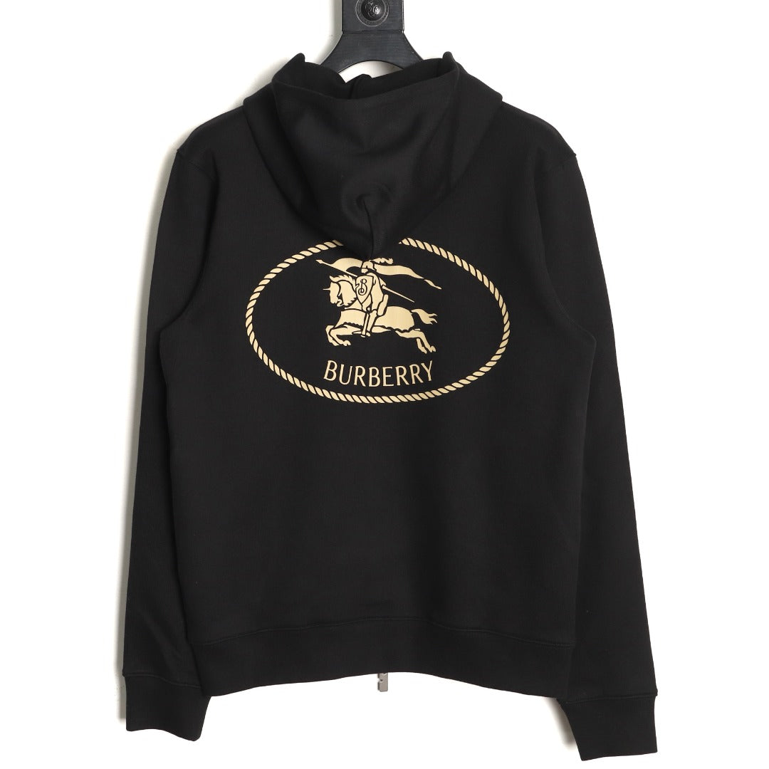 Burberry Oval Equestrian Back-Graphic Zip Hoodie - Black