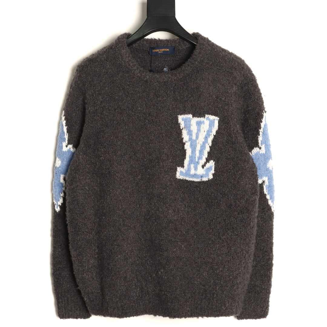 Louis Vuitton LV and Floral-Motif Textured Crewneck Sweater - Charcoal