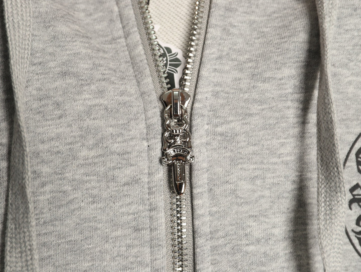 Chrome Hearts Horseshoe and Gothic-Lettering Zip Hoodie - Light Gray